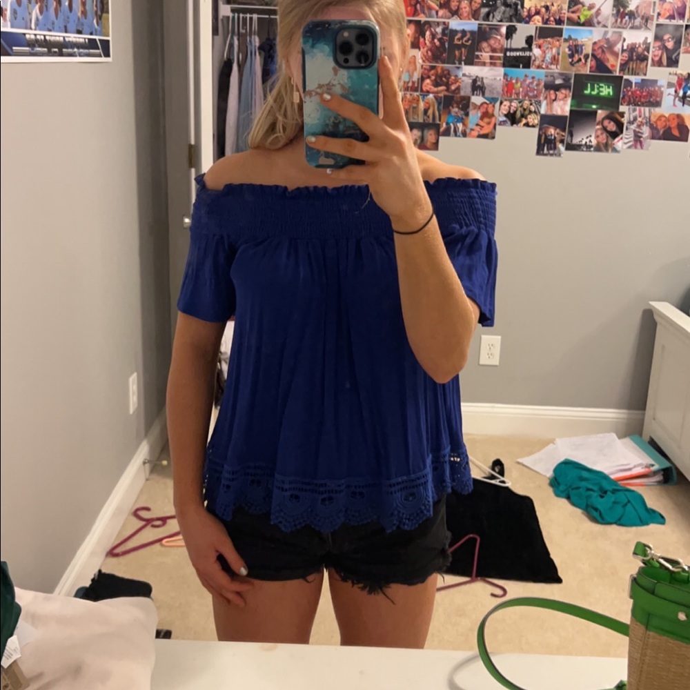 Great material off the shoulder blouse!